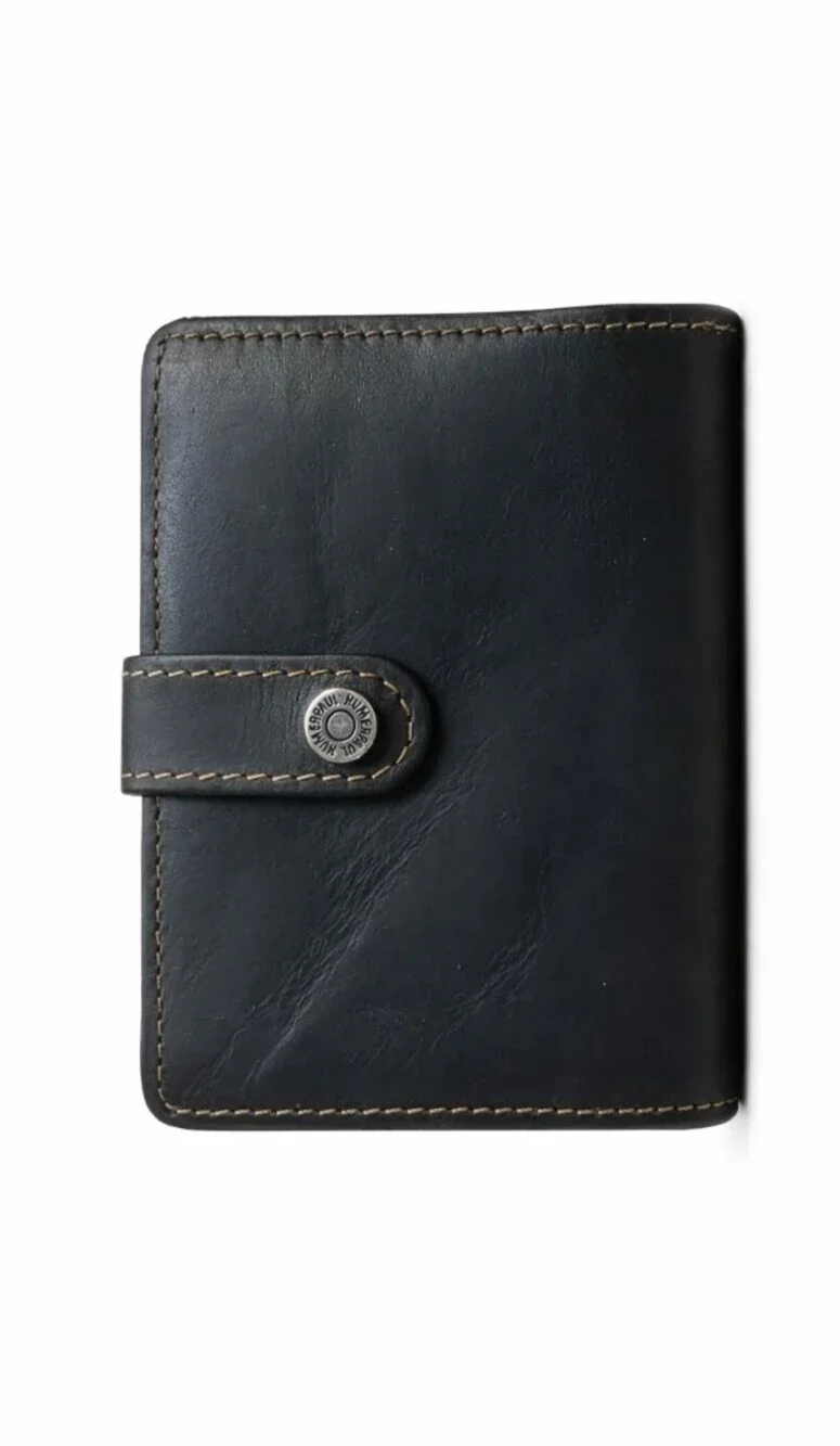 Classic Black Leather Key & Card Holder with Snap Strap